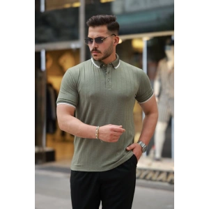 Erkek Düğme Yakalı Jakar Kumaş Kısa Kollu Tişört