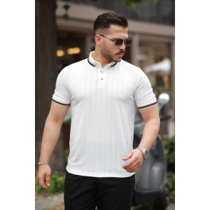 Erkek Düğme Yakalı Jakar Kumaş Kısa Kollu Tişört