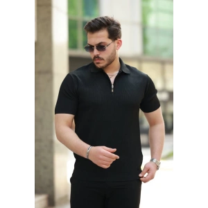 Erkek Fermuarlı Yakalı Kısa Kollu Tshirt