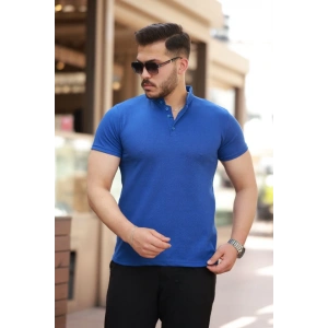 Erkek Hakim Yaka Dokuma Pamuklu Kumaş Kısa Kollu T-shirt