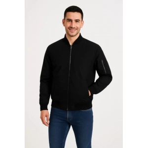 Erkek Içi Astarlı Fermuarlı Bomber Mont Ceket - Siyah