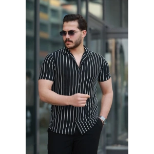 Erkek Kısa Kollu Beyaz çizgi Desenli örme Kumaş Pamuklu Gömlek