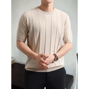 Erkek Kısa Kollu Bisiklet Yaka çizgili Triko Bluz