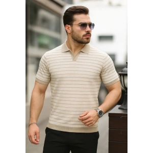 Erkek Kısa Kollu çizgi Desenli örme Kumaş Tshirt