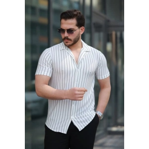 Erkek Kısa Kollu Gri çizgi Desenli örme Kumaş Pamuklu Gömlek