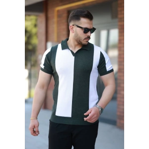 Erkek Kısa Kollu Polo Yakalı Blok Desenli Triko Bluz
