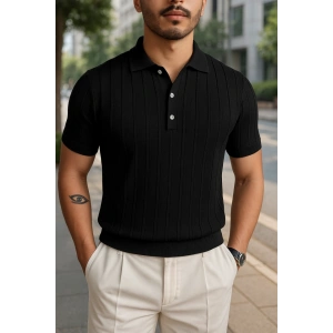 Erkek Kısa Kollu Yakalı önden Düğmeli Triko Bluz