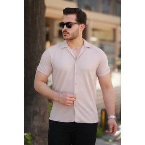 Erkek Ottoman Kumaş Apaj Yaka Kısa Kollu Gömlek