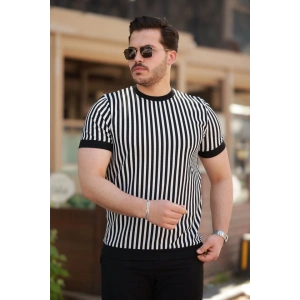 Erkek Siyah Beyaz örme Pamuklu Kumaş Kısa Kollu T-shirt