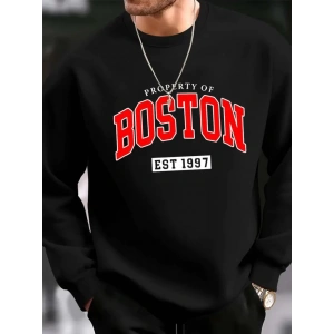 Erkek Uzun Kollu Bisiklet Yaka Boston Yazılı Iki Iplik Bluz