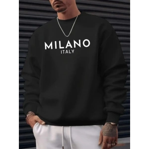 Erkek Uzun Kollu Bisiklet Yaka Milano Yazılı Iki Iplik Bluz