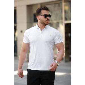 Erkek Yakalı Arma Detaylı Kısa Kollu Tişört