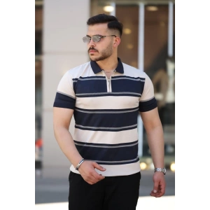 Erkek Yakalı Fermuarlı çift Renk Kısa Kollu T-shirt