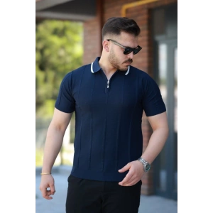 Erkek Yakalı Fermuarlı Kısa Kollu T-shirt