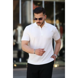 Erkek Yakası Fermuarlı Kısa Kollu T-shirt