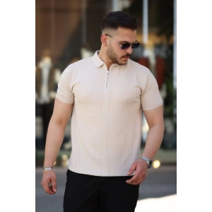 Erkek Yakası Fermuarlı Kısa Kollu T-shirt