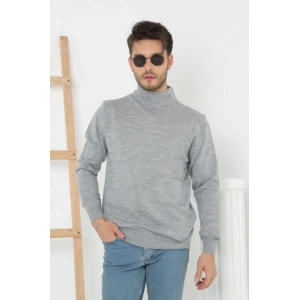 Erkek Yarım Boğaz Triko Kazak Yumuşak Dokulu Pamuklu Ince Dokuma, Uzun Kollu Rahat Regular Kalıp - Gri