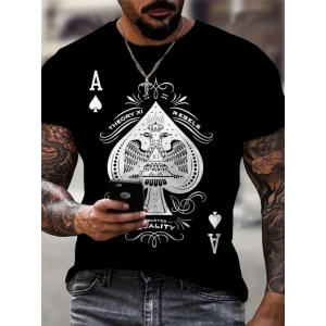 Erkekkısa Kollu Yuvarlak Yaka Desenli Viskon T-shirt