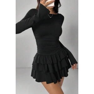 Eteği Kat Kat Volanlı Mini Elbise