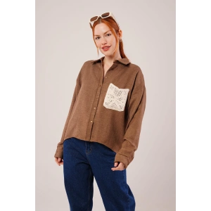 Etnik Cep Detaylı Kahverengi Gömlek