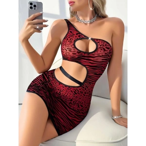 Kırmızı Zebra Desenli Fantezi Clup Elbisesi 5028