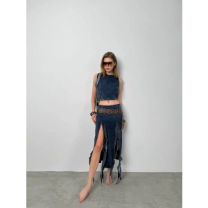 Fırfır Detay Denim Bluz