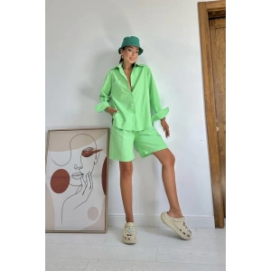 Fıstık Yeşili Önü Cepli Gömlek Ve Şort Takım