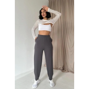 Füme Pensli Lastik Detaylı Pantolon