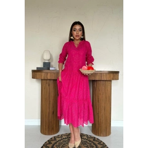 Fuşya Dantelli New Elbise