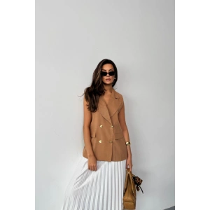 GOLD DÜĞMELİ KETEN YELEK - Kahverengi