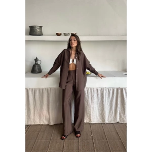 GÖMLEK-PANTOLON TAKIM CUPRA KUMAŞ - Kahverengi