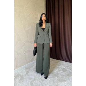 Haki Cep Kapaklı Ve Kemerli Ceket