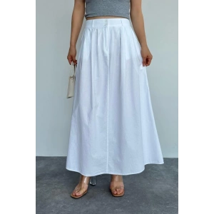 İnce Pileli Düz Etek - Beyaz