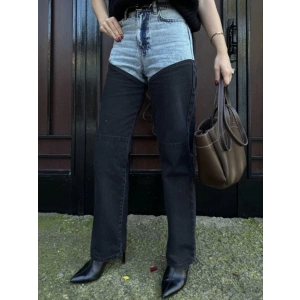 Jeans Kot Parçalı Palazzo Pantolon - Siyah