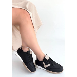 Jowen Siyah Cilt Bej Detaylı Bağcıklı Spor Ayakkabı