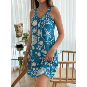 Kadın Askılı Deniz Yıldızı Desenli Süprem Elbise