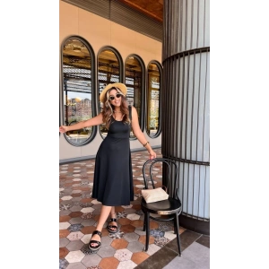 Kadın Askılı Kare Yakalı Midi Ithal Krep Elbise