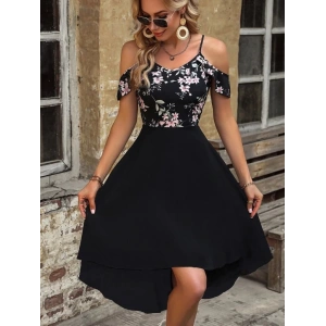 Kadın Askılı Omuzlardan Açık üst Süprem Alt Ithal Krep Elbise