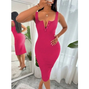 Kadın Askılı önü Düğmeli Midi Kaşkorse Elbise