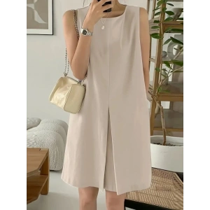 Kadın Askılı Sıfır Kol A Kesim Detaylı Ithal Krep Elbise