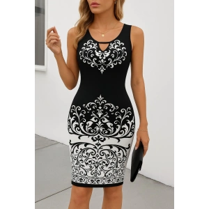 Kadın Askılı V Yakalı Desenli Dalgıç Elbise