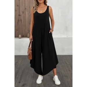 Kadın Askılı Yuvarlak Yaka Cepli Salaş Uzun Viskon Tulum