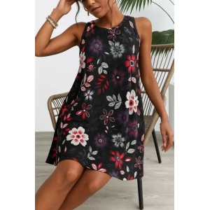 Kadın Askılı Yuvarlak Yaka Desenli A Kesim Süprem Elbise