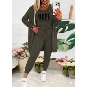 Kadın Askılı Yuvarlak Yaka Yazılı Viskon Iki Iplik Bluz Ceket Ve Pantolon 3lü Takım