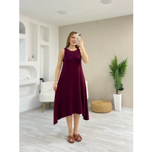 Kadın Askılı Yuvarlak Yakalı Asimetrik Kesim Detaylı Viskon Elbise