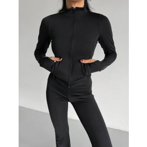 Kadın Balıkçı Yaka Cep Detaylı Ceket Ve Ispanyol Paça Spor Ikili Takım