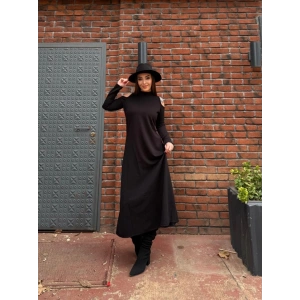 Kadın Balıkçı Yaka Omuzlardan Açık Uzun Kollu Janjan Krep Elbise