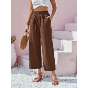 Kadın Bel Büzgü Ve Düğme Detay Kapri Keten Pantolon