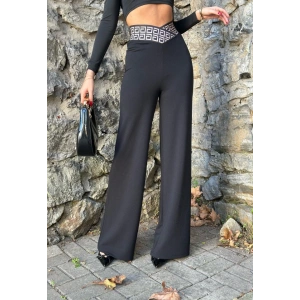 Kadın Belde Kruvaze Ve Ribana Detay Ispanyol Paça Ithal Krep Pantolon