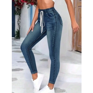 Kadın Belden Bağlamalı Cepli Yüksek Bel Kot Pantolon